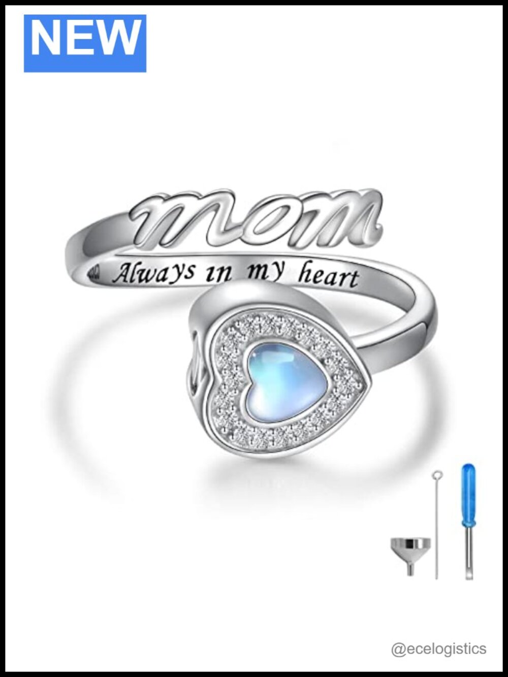 Sterling Silver Urn Ring for Ashes Cremation Jewelry Keepsake Adjustable